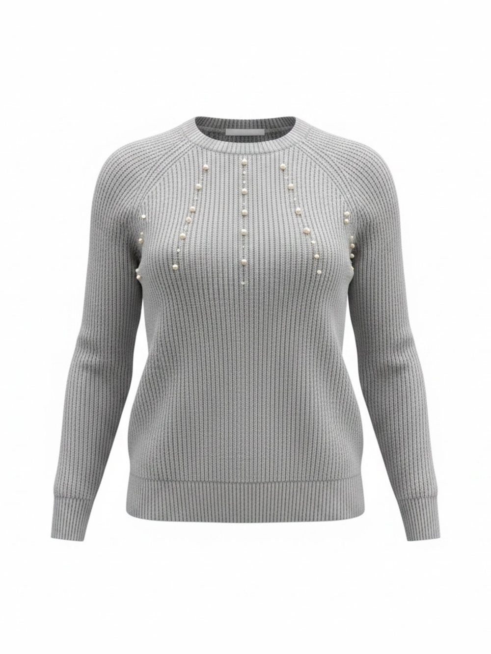 French Connection Women's Grey Pearl-Embellished Ribbed Sweater